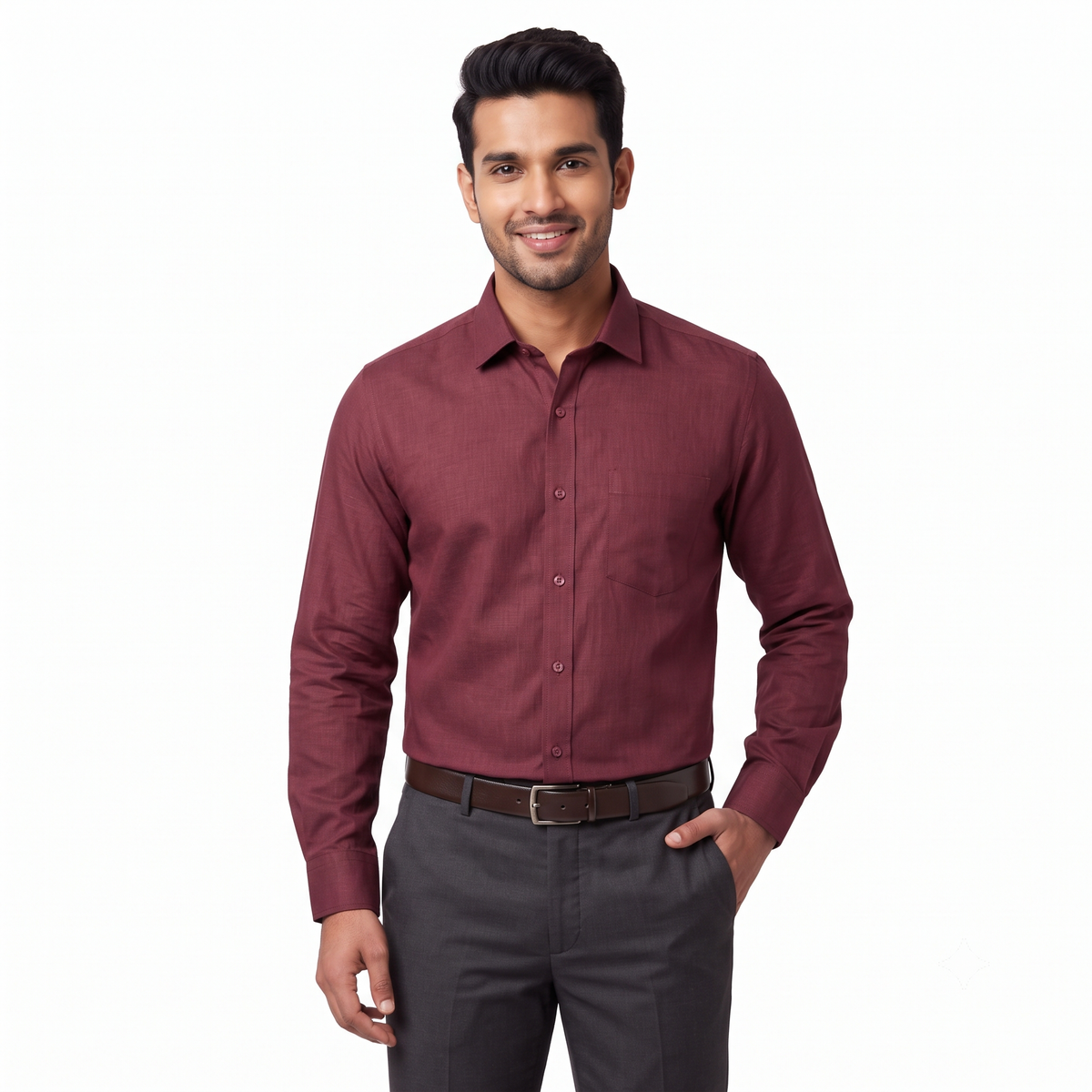 Maroon Formal Full Sleeve Button-Down Shirt