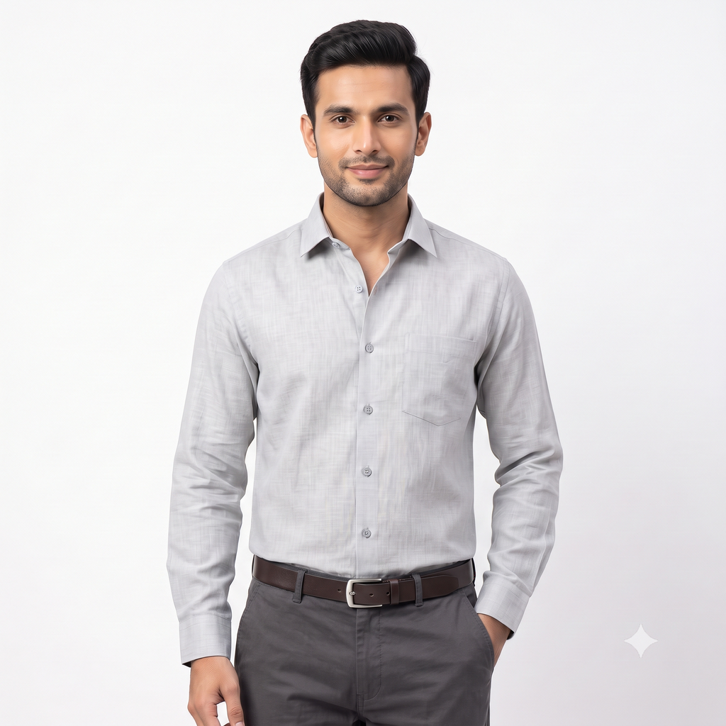 Light Grey Formal Full Sleeve Button-Down Shirt