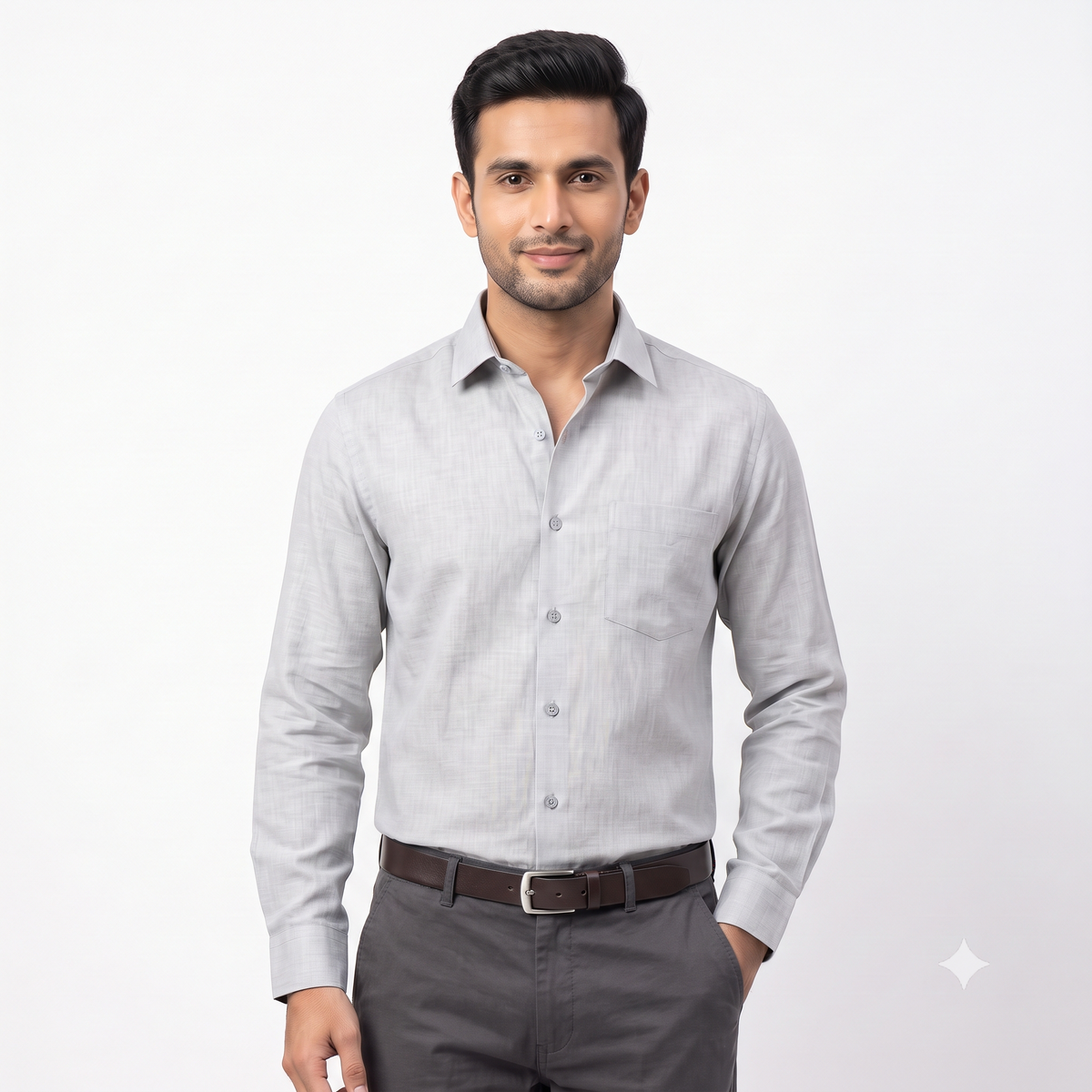 Light Grey Formal Full Sleeve Button-Down Shirt