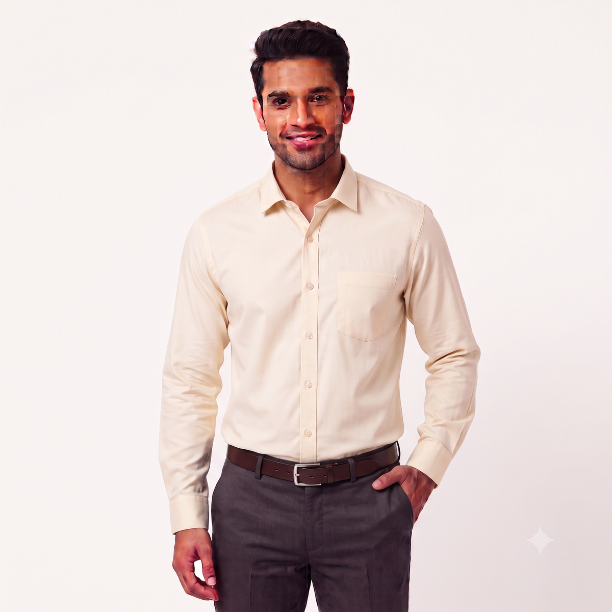 Cream  Formal Full Sleeve Button-Down Shirt