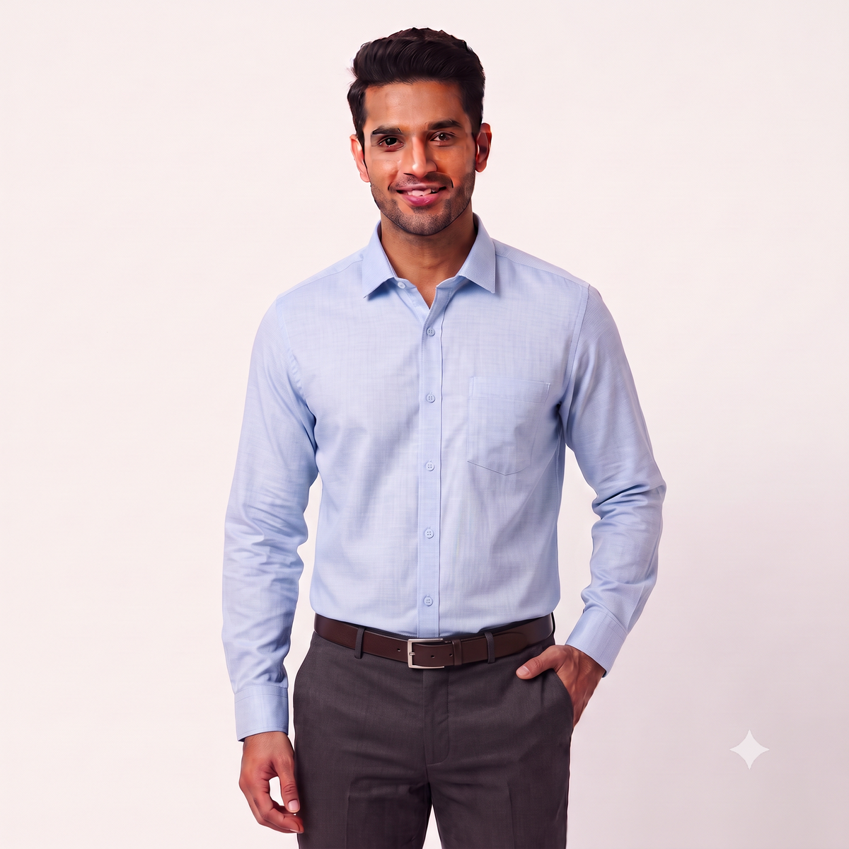 Light Blue Formal Full Sleeve Button-Down Shirt