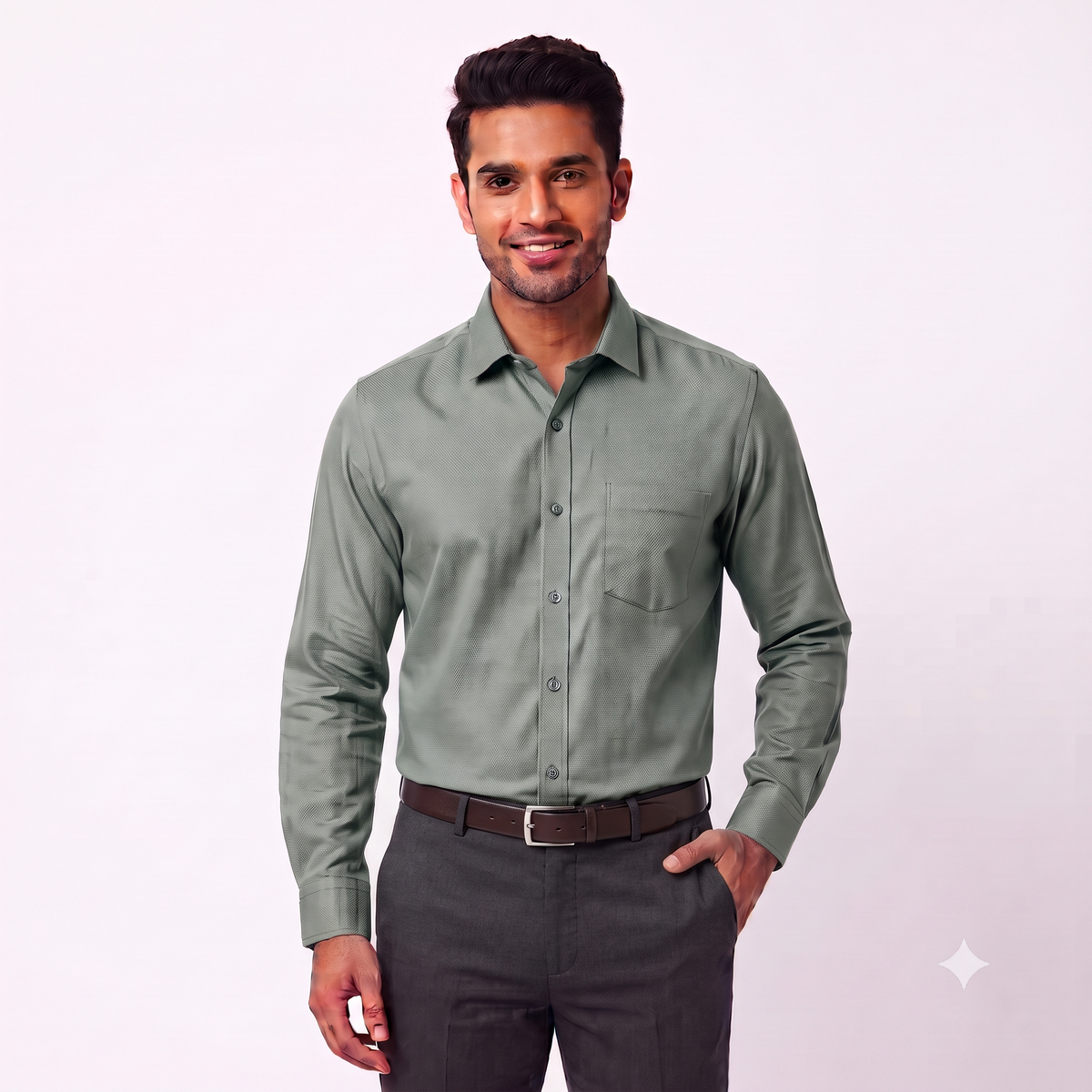 Sage Green Formal Full Sleeve Button-Down Shirt