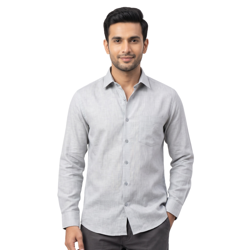 Light Grey Formal Full Sleeve Button-Down Shirt