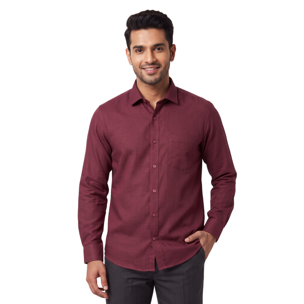 Maroon Formal Full Sleeve Button-Down Shirt