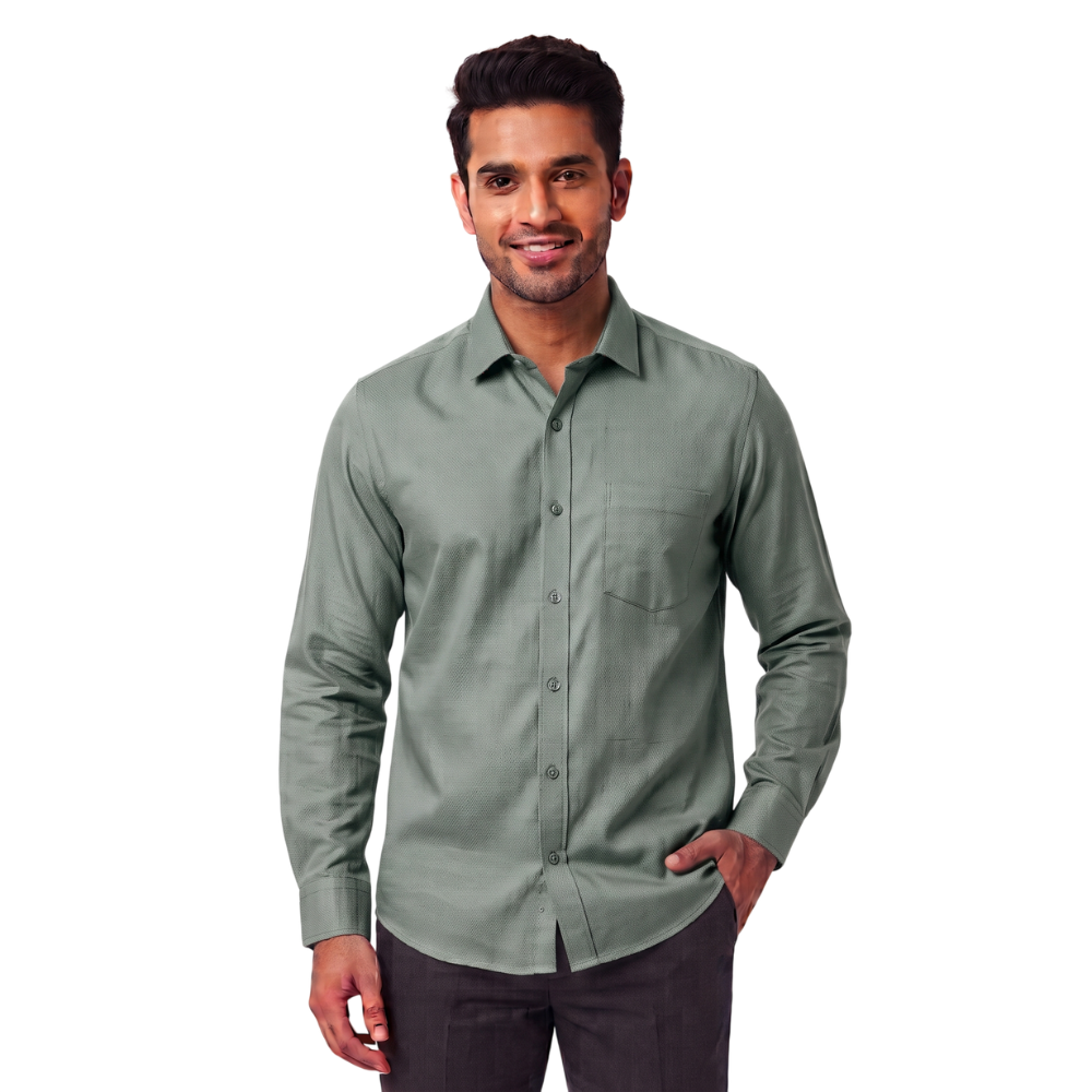 Sage Green Formal Full Sleeve Button-Down Shirt
